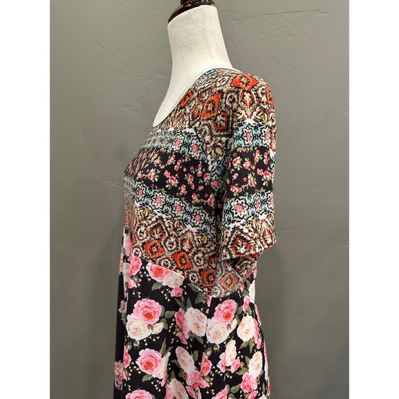 Sahalie Women's Bohemian Patchwork Floral Lace Trim T-shirt Dress Sz Large Artsy - Picture 3 of 11